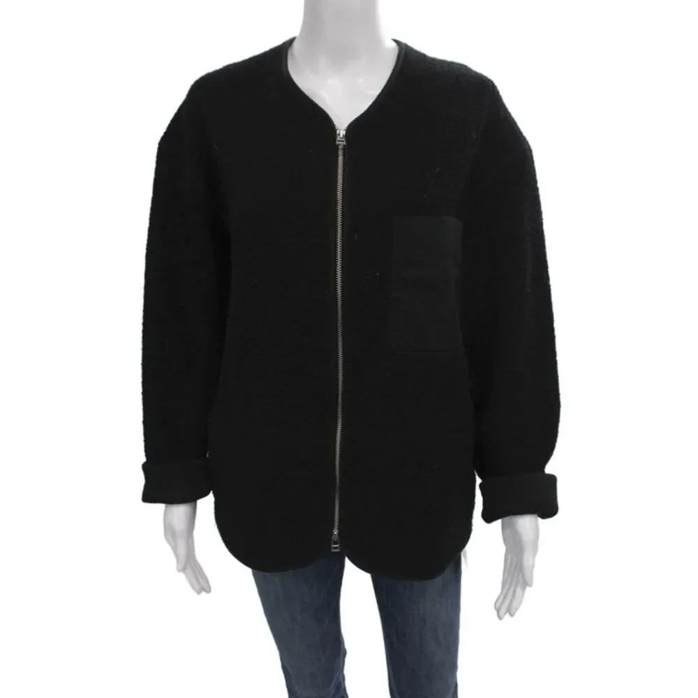 COS Womens Black Zip Wool Blend Classic Jacket Round Neck Size S
